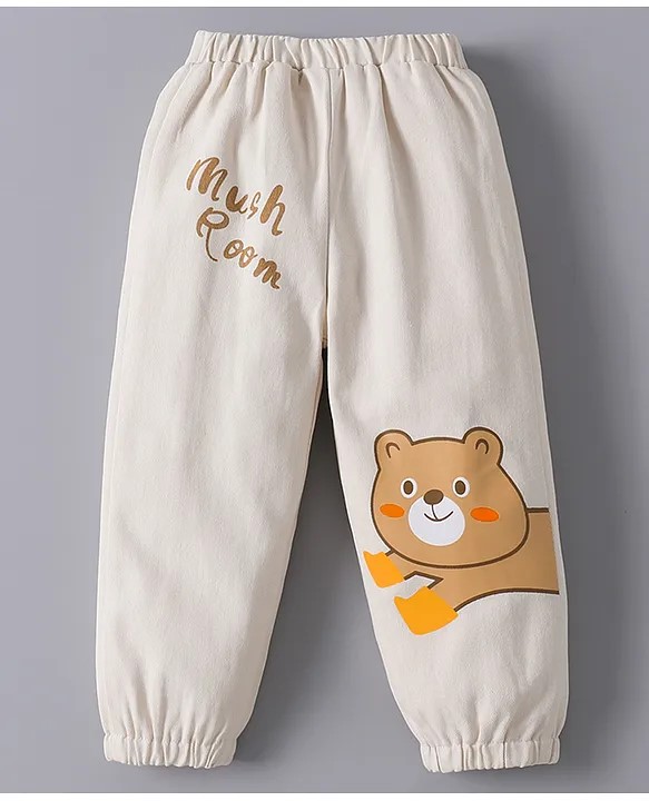 Mark & Mia Cotton Full Length Trouser with Bear Print - Cream